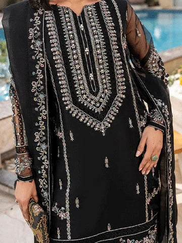 Black Embroidered Kurta Set | 3-Piece Outfit with Farshi Shalwar & Organza Dupatta