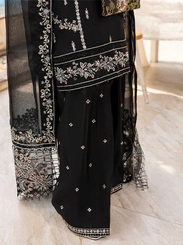 Black Embroidered Kurta Set | 3-Piece Outfit with Farshi Shalwar & Organza Dupatta