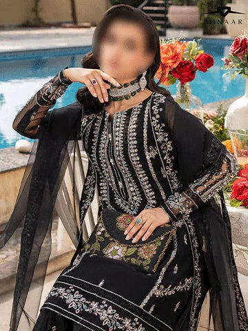 Black Embroidered Kurta Set | 3-Piece Outfit with Farshi Shalwar & Organza Dupatta