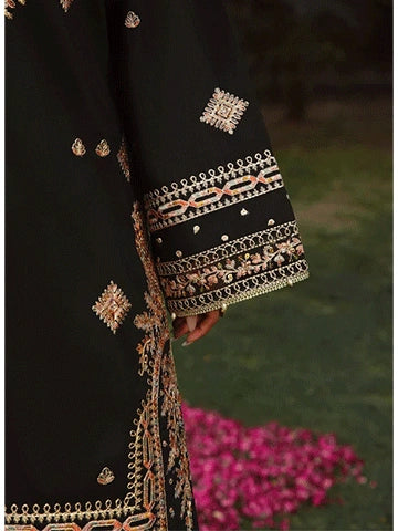 Black Embroidered Kurta Set | 3-Piece Summer Lawn Outfit with Farshi Shalwar & Organza Dupatta