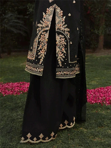 Black Embroidered Kurta Set | 3-Piece Summer Lawn Outfit with Farshi Shalwar & Organza Dupatta