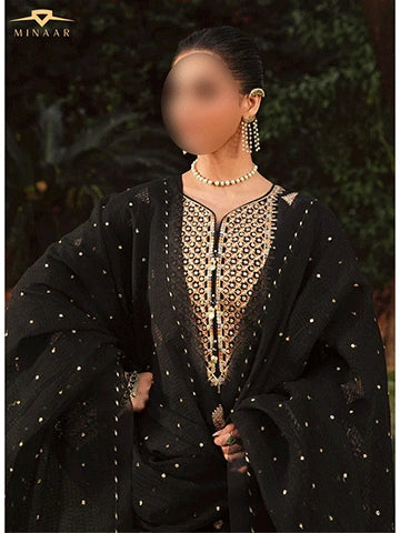 Black Embroidered Kurta Set | 3-Piece Summer Lawn Outfit with Farshi Shalwar & Organza Dupatta