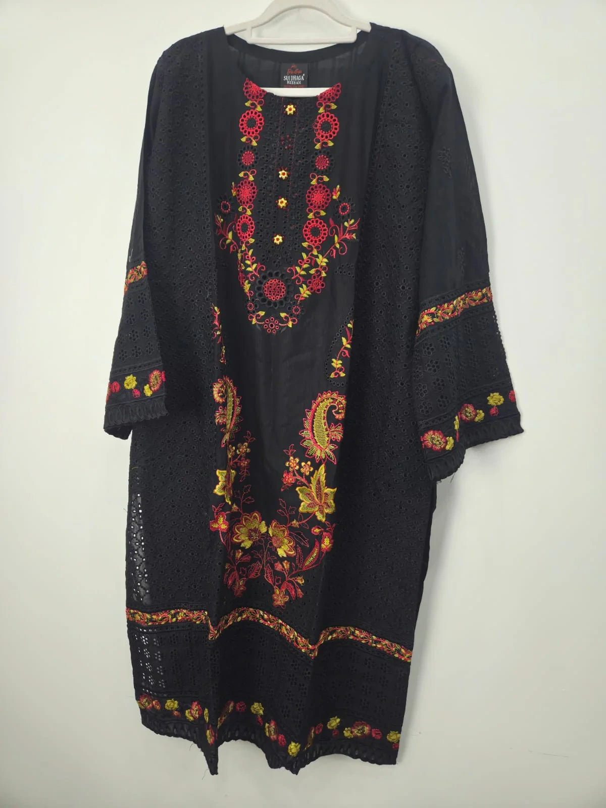 Black Heavy Embroidered Doriya Lawn 3-Piece Suit with Multi Embroidery & Printed Dupatta