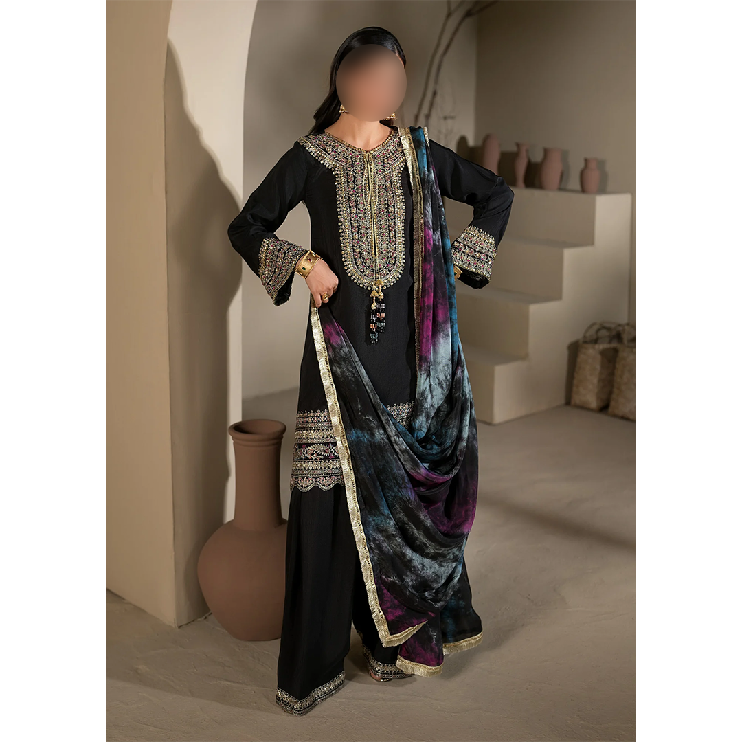 Black Pakistani Farshi Shalwar 3 piece outfit