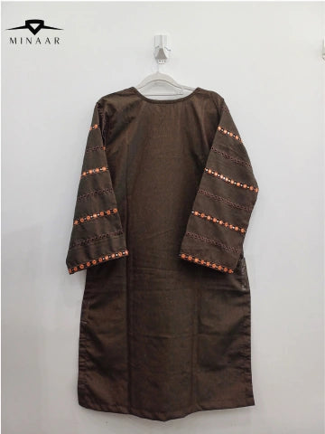 Brown Mirrorwork Multi Embroidery with Printed Karandi Shawl – 3PC Suit