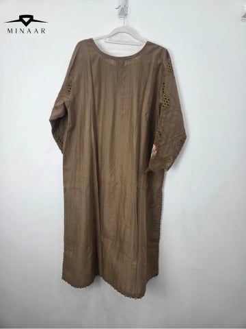 Brown Embroidered Cotton Lawn 3-Piece Suit with Khaddi Net Dupatta
