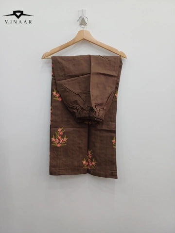 Brown Multi Embroidery Winter Cotton 3-Piece Suit with Diamond Dupatta