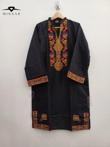 Gray Multi Embroidered Linen 3PC Set with Diamond Dupatta – Winter Festive Wear