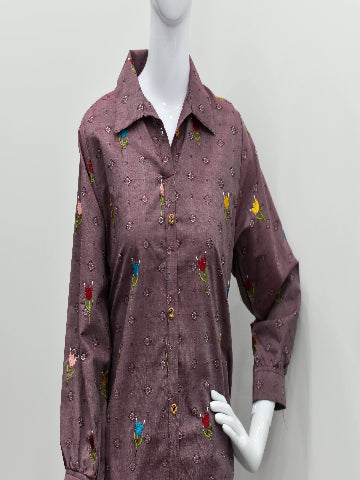 Floral Embroidered Cotton Kurta – Button-Down, Easy Fit