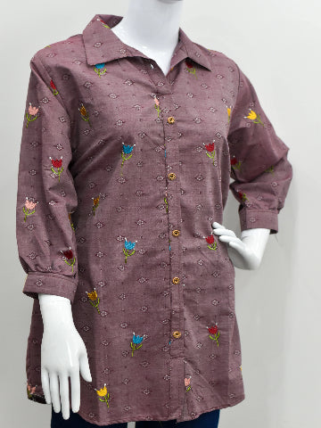 Floral Embroidered Cotton Kurta – Button-Down, Easy Fit
