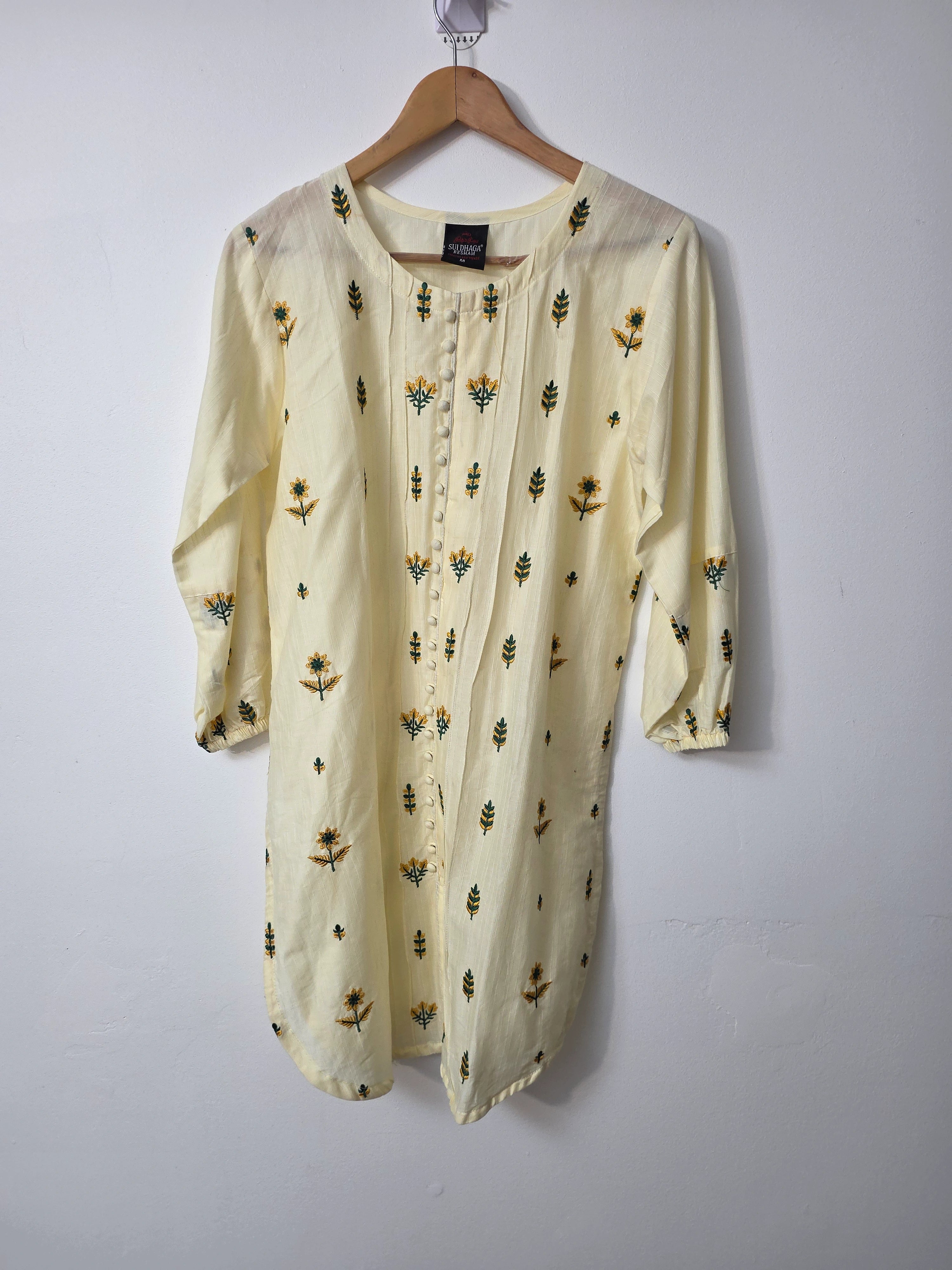 Cream Pakistani lawn dress with multicolor floral embroidery