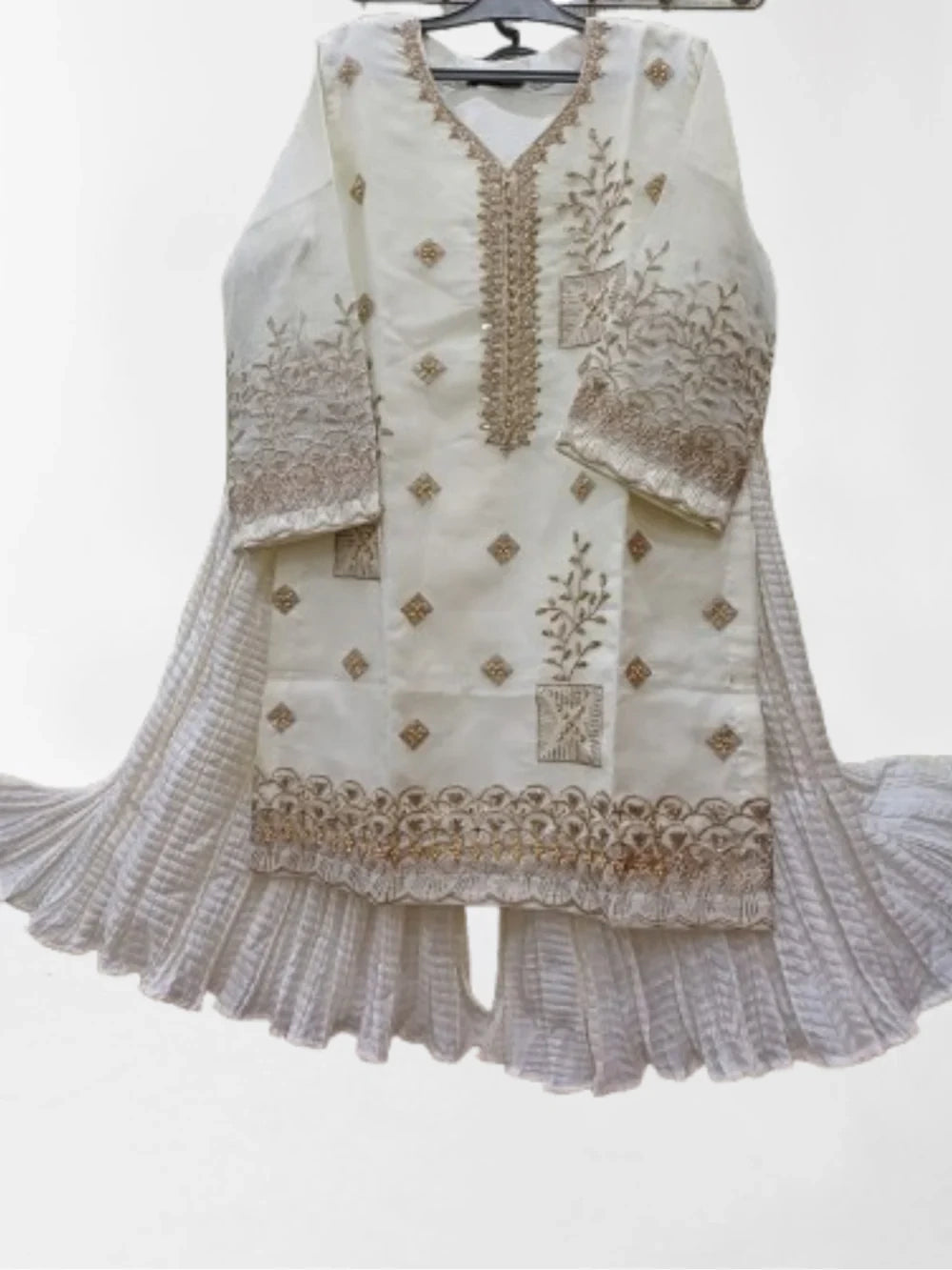 Embroidered Shirt Crush Sharara With Organza Dupatta