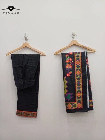 Gray Multi Embroidered Linen 3PC Set with Diamond Dupatta – Winter Festive Wear