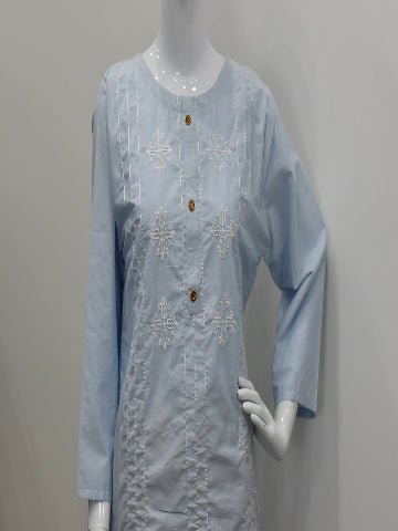 Embroidered Cotton Kurta – Denim Blue & Light Blue, Standard Size Easy Fit