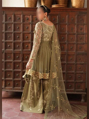 Elegant Olive Peplum with Sharara – Festive and Wedding Wear