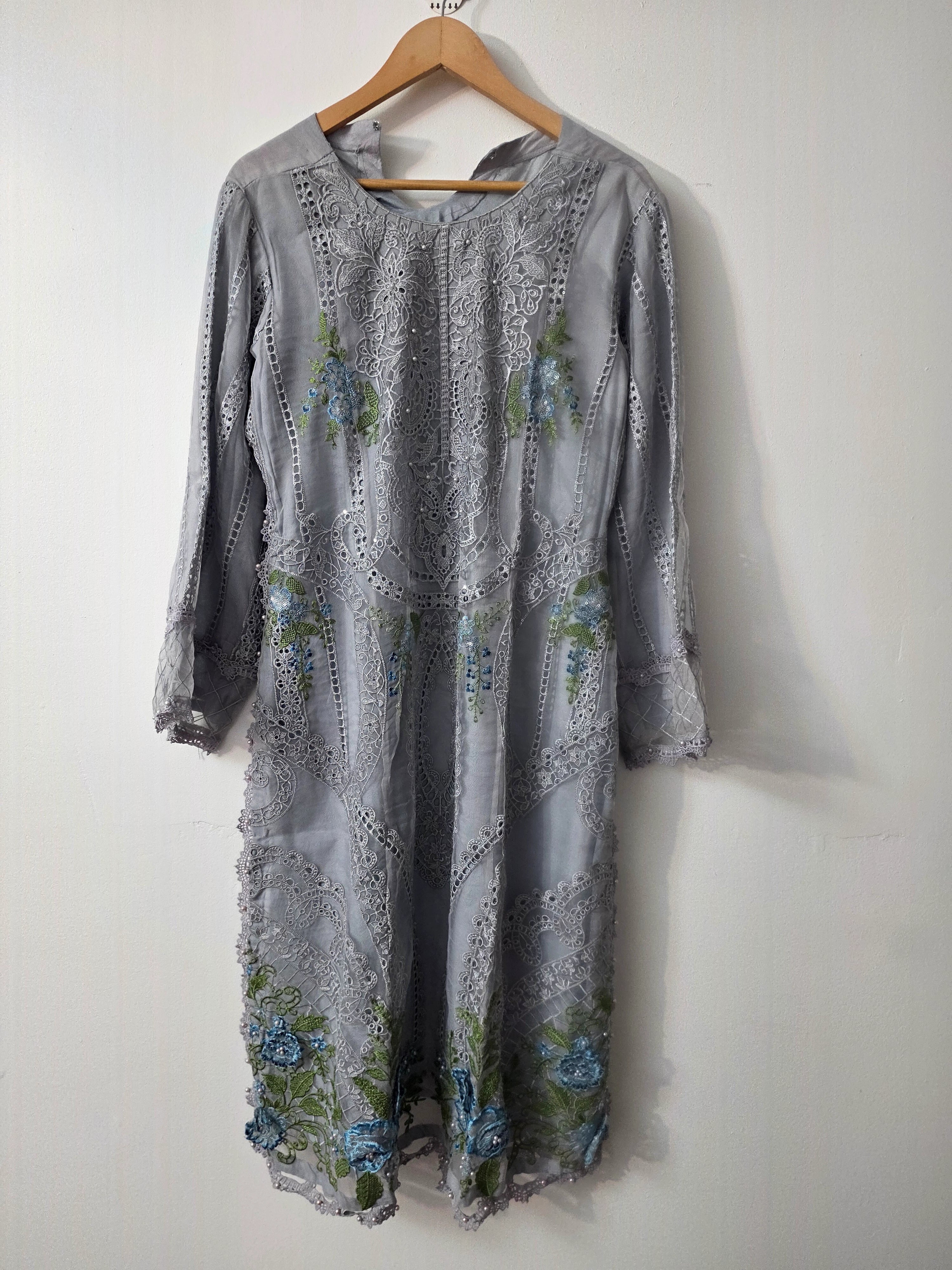 Elegant Pakistani A line organza dress with viscose trouser