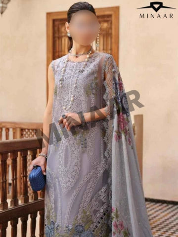 Organza A-Line 3 Piece Outfit with Viscose Trouser & Digital Silk Dupatta