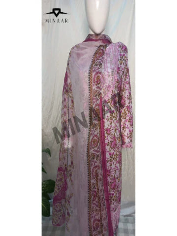 Pink Digital Printed Lawn 3 Piece Embroidered Suit with Chiffon Dupatta