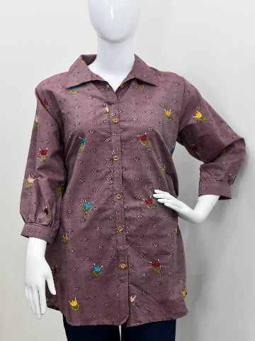 Floral Embroidered Cotton Kurta – Button-Down, Easy Fit