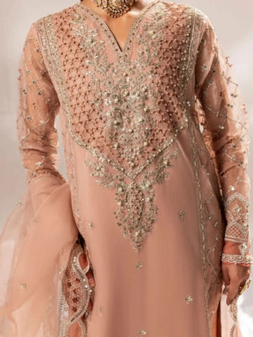 Peach Pink Organza Kurta Set with Dupatta – 3 Piece Festive Outfit for Women