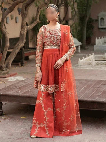 Embroidered Peplum Gharara Dress