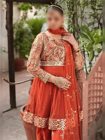 Embroidered Peplum Gharara Dress – Festive Pakistani Attire