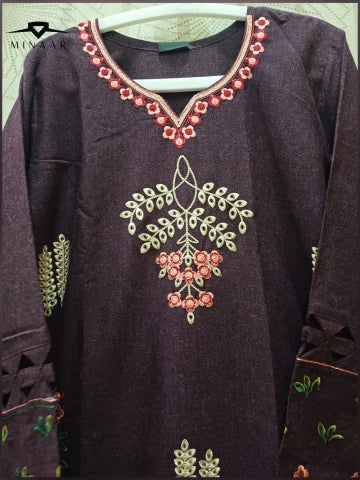 Purple Wool 2-Piece Embroidered Suit for Women – Winter Collection