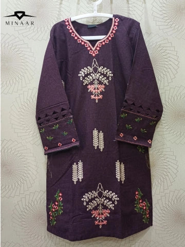Purple Wool 2-Piece Embroidered Suit for Women – Winter Collection