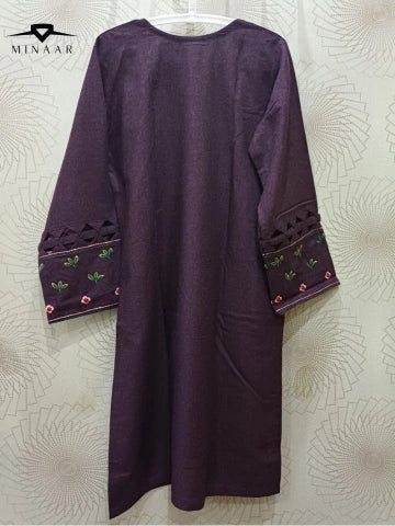 Purple Wool 2-Piece Embroidered Suit for Women – Winter Collection