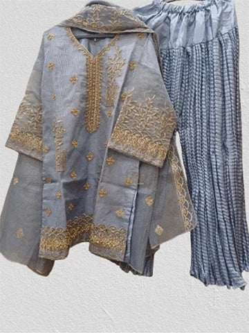 Embroidered Shirt Crush Sharara With Organza Dupatta