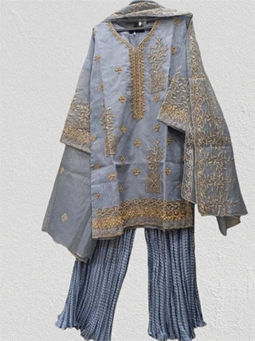 Embroidered Shirt Crush Sharara With Organza Dupatta