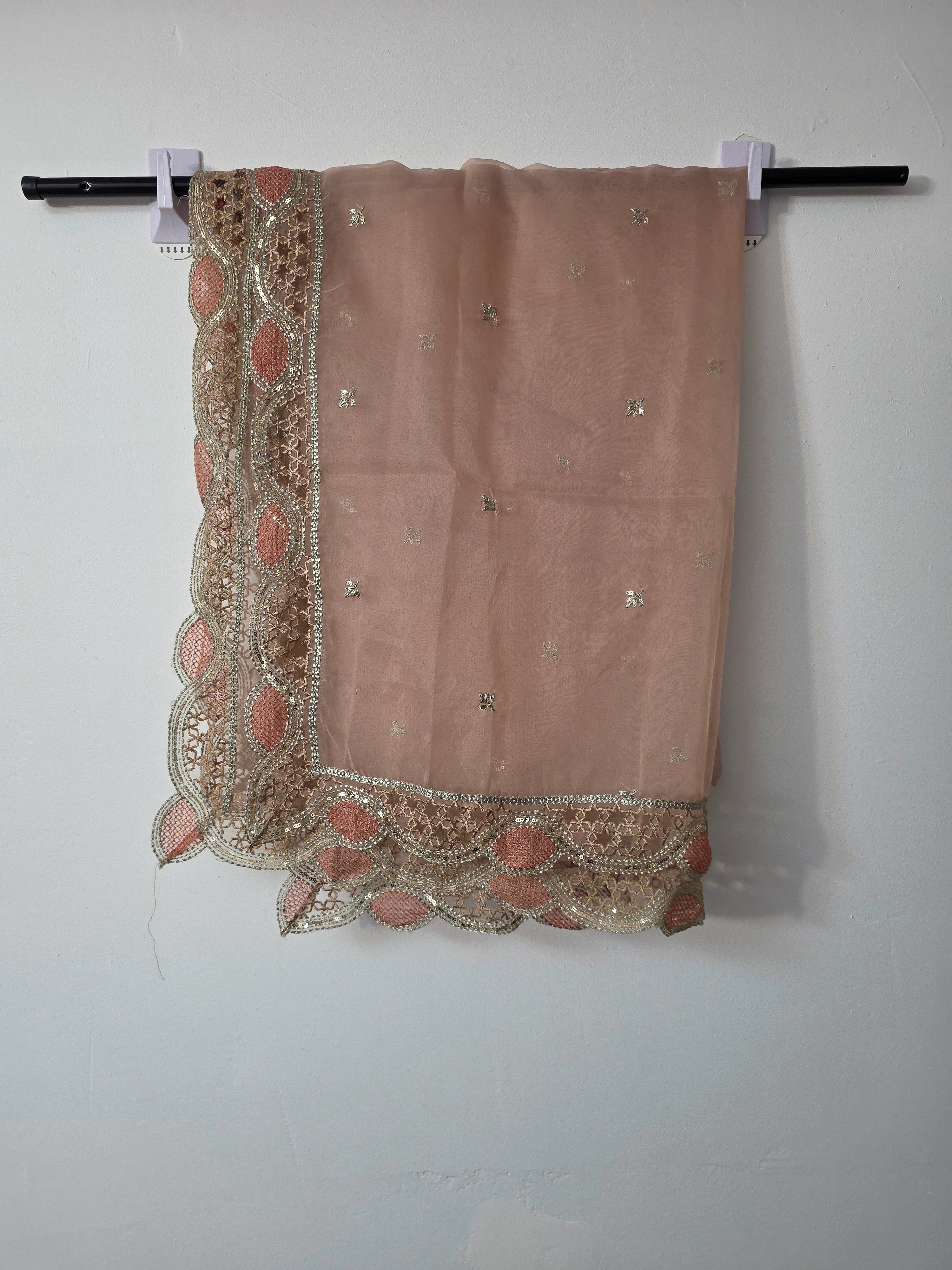 Embroidered peach pink 3 piece suit for wedding and festive wear