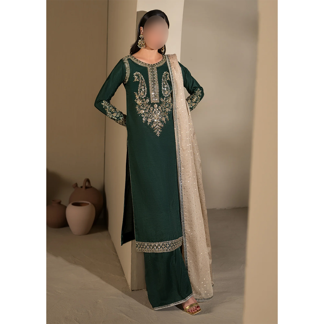 Emerald embroidered long kurta with flared trouser