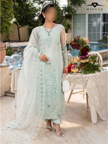 Buy Mint Green 3-piece Organza Kurta Set For Women | Minaar Buy Mint Green 3-piece Organza Kurta Set For Women | Minaar