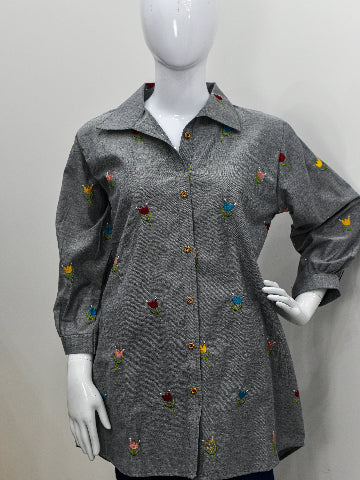 Floral Embroidered Cotton Kurta