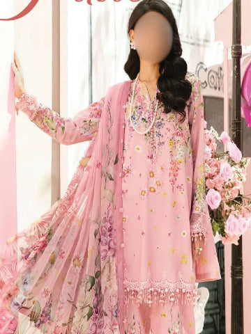 Floral Embroidered Lawn Suit with Chiffon Dupatta – Pink