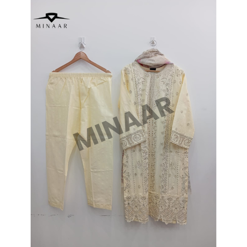 Black Premium Cotton 3-Piece Embroidered Summer Ensemble