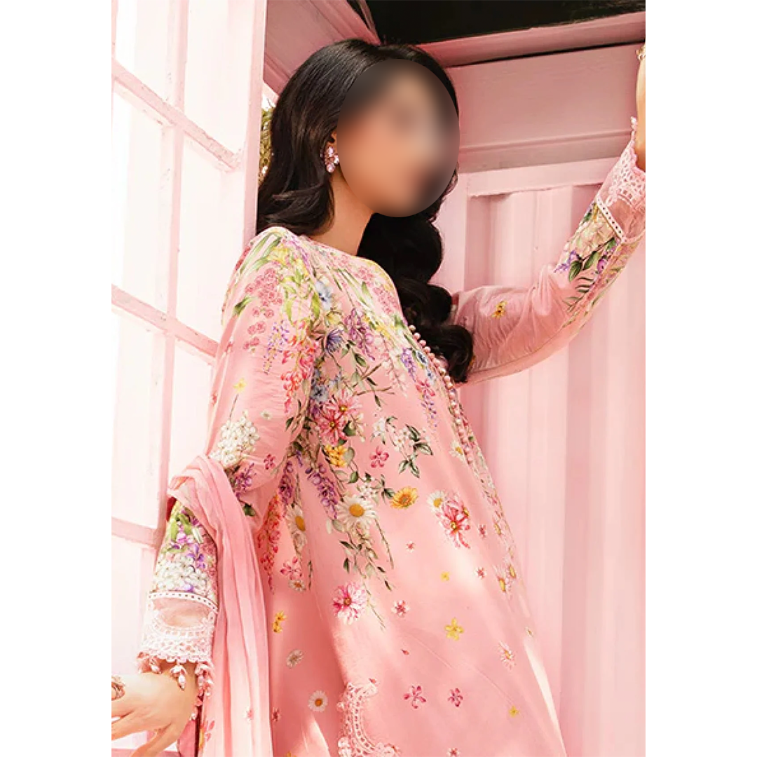 Floral Embroidered Lawn Suit with Chiffon Dupatta – Pink