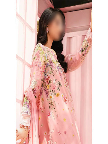 Floral Embroidered Lawn Suit with Chiffon Dupatta – Pink