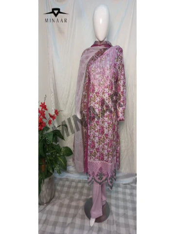 Pink Digital Printed Lawn 3 Piece Embroidered Suit with Chiffon Dupatta