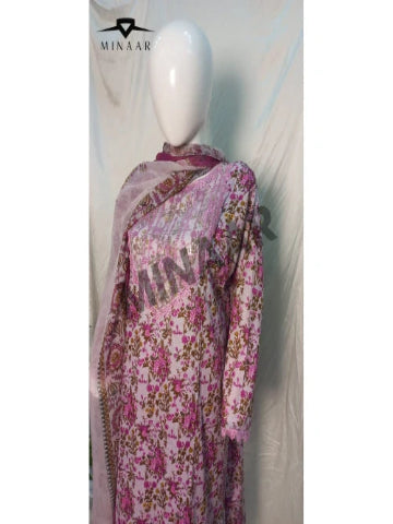 Pink Digital Printed Lawn 3 Piece Embroidered Suit with Chiffon Dupatta