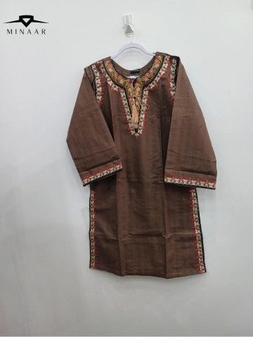 Brown Multi Embroidery Winter Cotton 3-Piece Suit with Diamond Dupatta