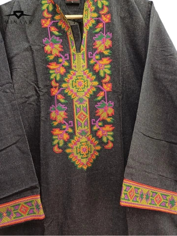 Gray Multi Embroidered Linen 3PC Set with Diamond Dupatta – Winter Festive Wear