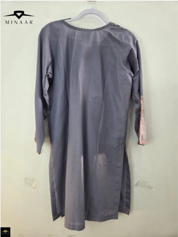 Gray Cotton Lawn 3-Piece Suit with Pink Embroidery, Tila Work & Printed Diamond Dupatta