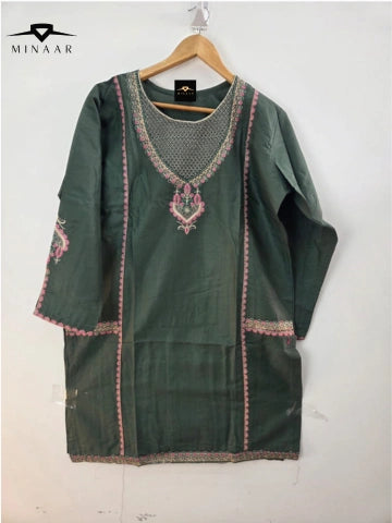 Green Cotton Lawn 3-Piece Suit with Pink Embroidery, Tila Work & Printed Dupatta