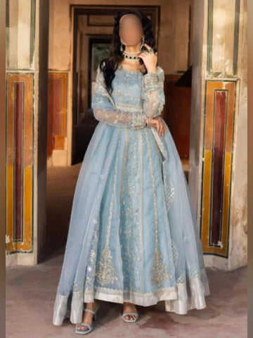 Ice Blue Embroidered Maxi Dress