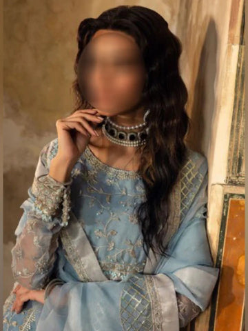 Ice Blue Embroidered Maxi Dress with Dupatta