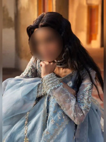 Ice Blue Embroidered Maxi Dress with Dupatta