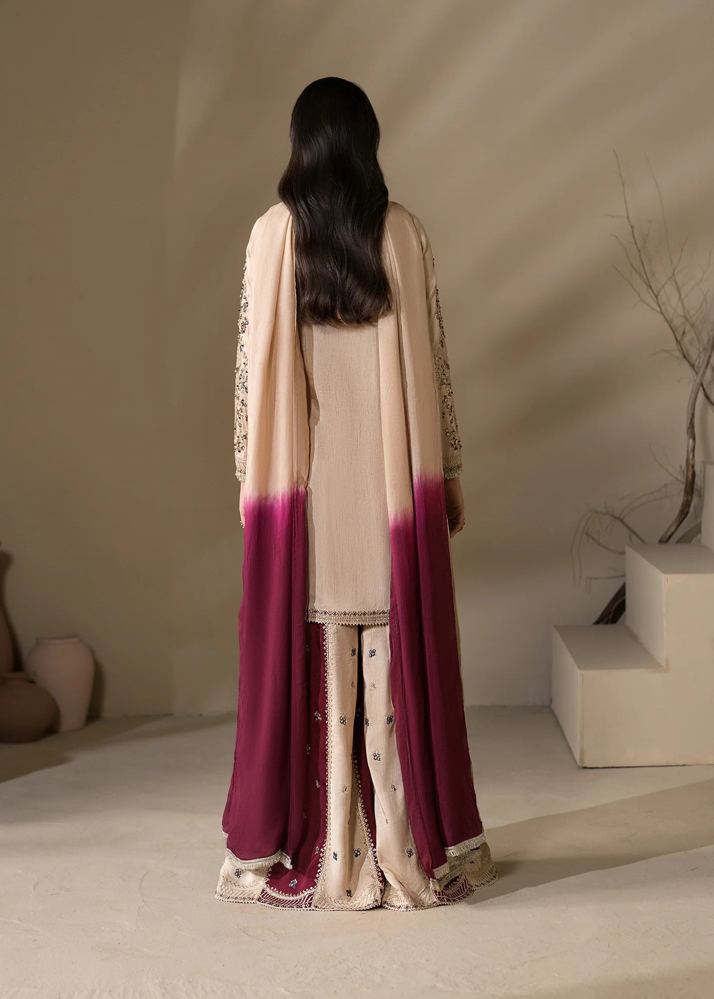 Ivory raw silk Pakistani suit for Nikkah