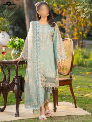 Light Blue Cotton Net Kurta Set with Organza Dupatta